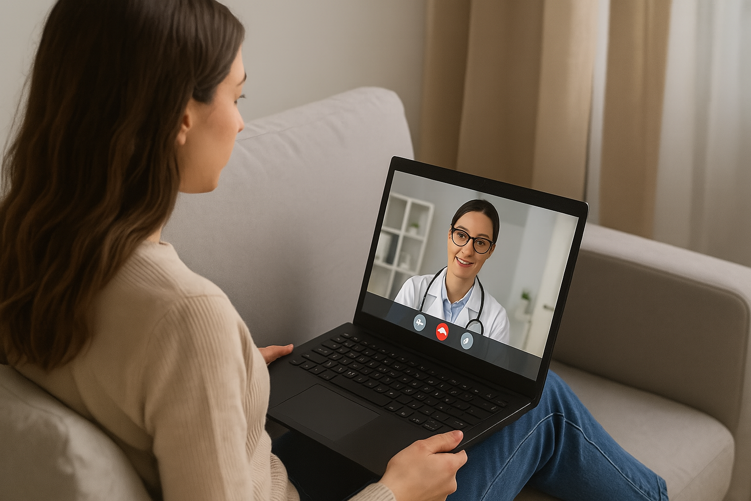 Woman on video call with healthcare provider