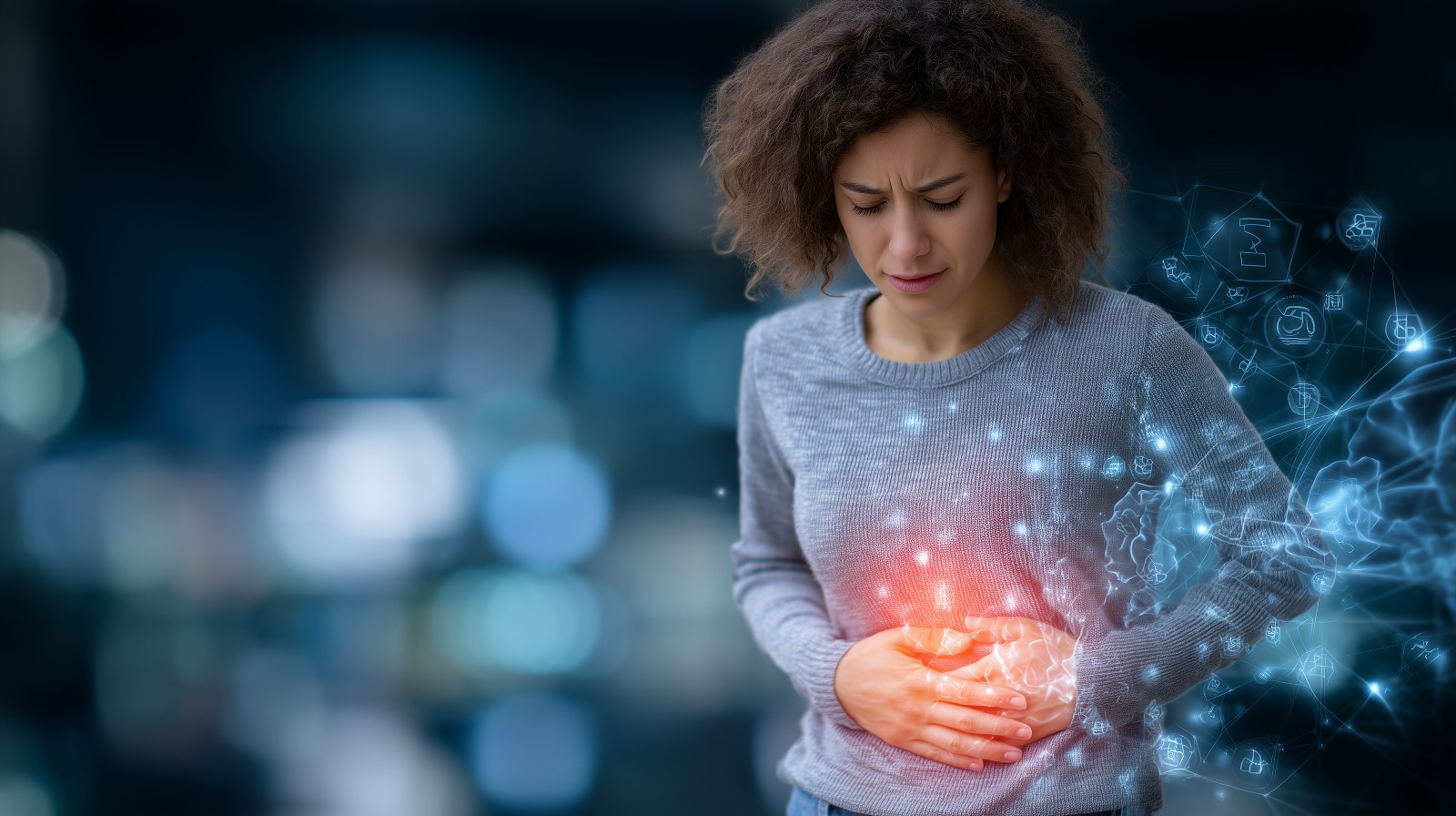 Patient experiencing chronic health condition with medical symptom visualization